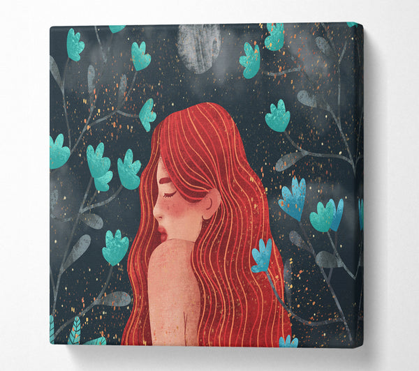 A Square Canvas Print Showing Red Haired Girl Flowers Square Wall Art