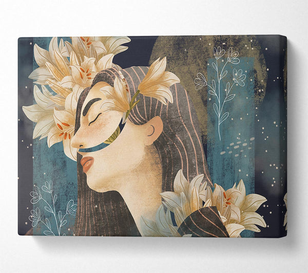  A Canvas Print of Cream Flowers Woman Canvas Wall Art