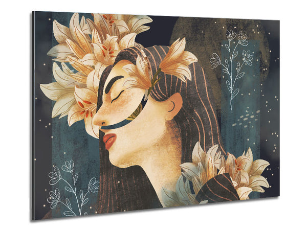 Cream Flowers Woman Metal Print