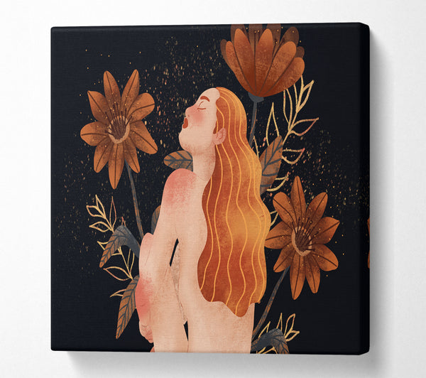 A Square Canvas Print Showing Red Haired Girl Floral Square Wall Art