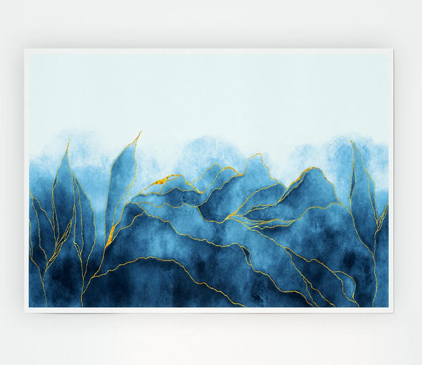 Blue Mists Of Gold Leaf Print Poster Wall Art