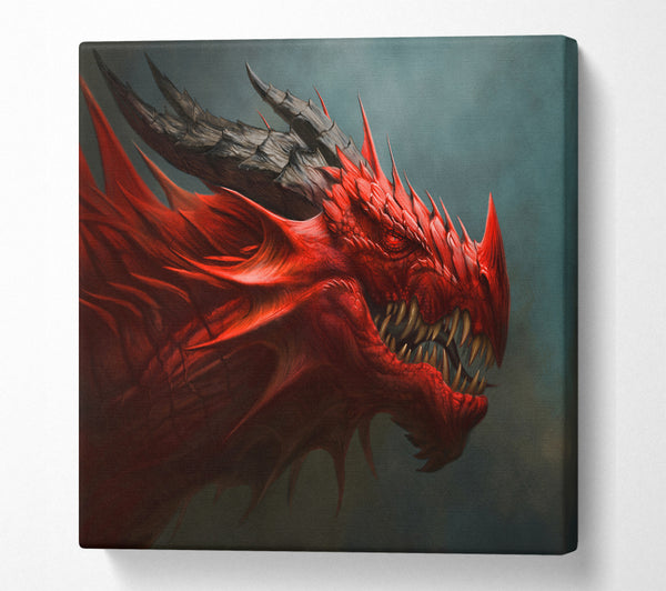 A Square Canvas Print Showing Red Nasty Dragon Square Wall Art