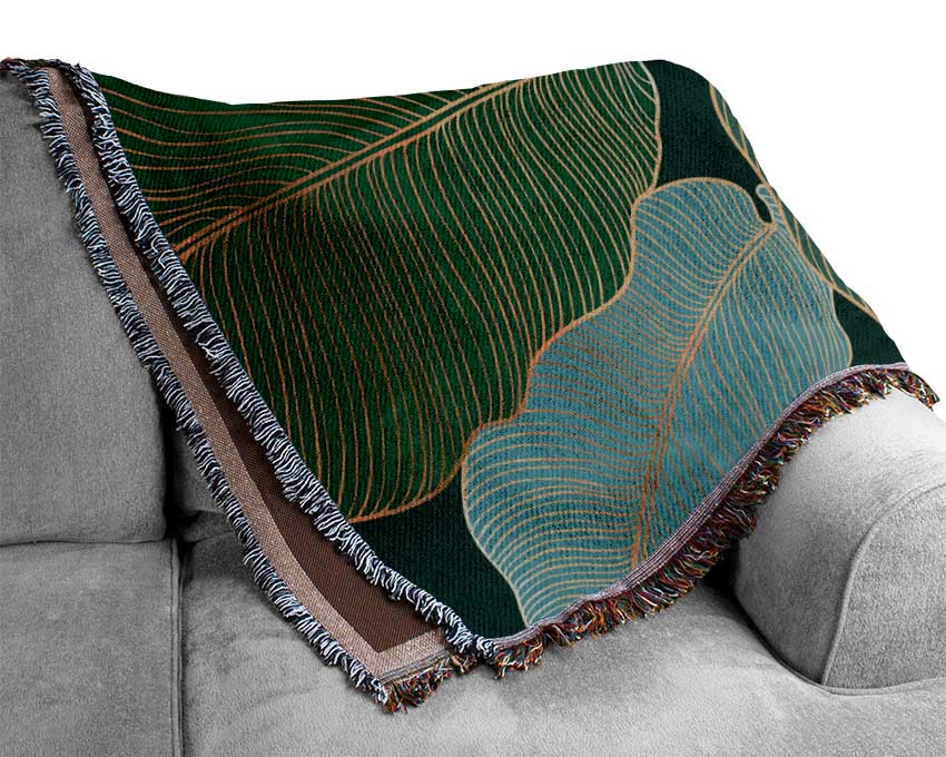Palm Leaf Gold Lines Woven Blanket