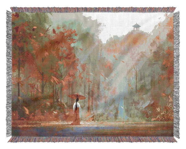 Geisha In The Woods Woven Blanket