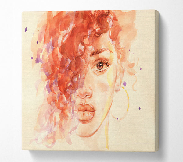 A Square Canvas Print Showing The Face Of Watercolour Square Wall Art
