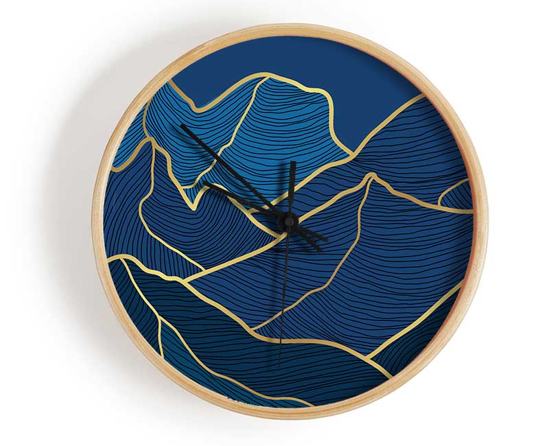 Gold Mountains On Blue Clock - Wallart-Direct UK