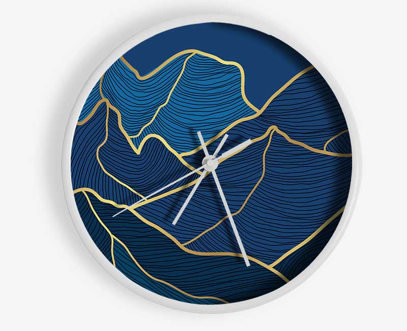 Gold Mountains On Blue Clock - Wallart-Direct UK