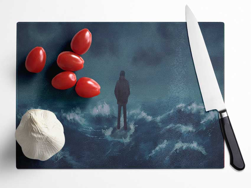 Standing On The Crashing Waves Glass Chopping Board