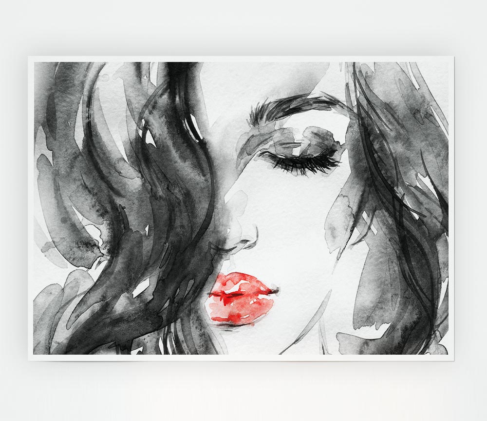 Watercolour Red Lips Print Poster Wall Art
