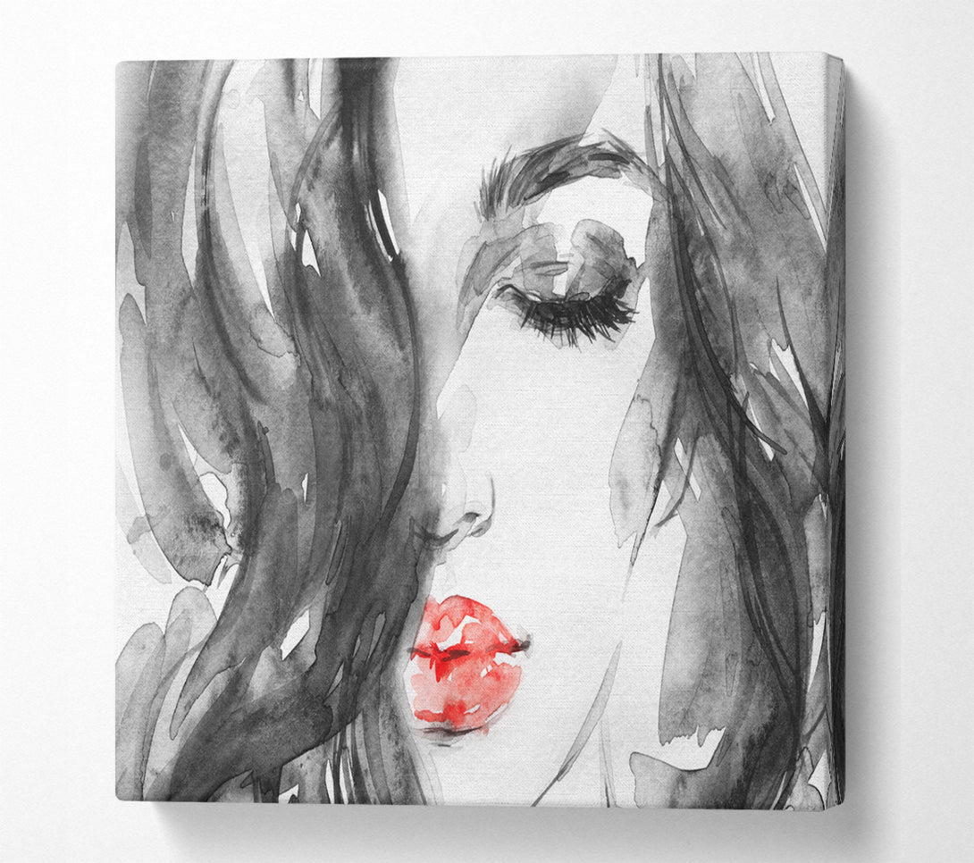 A Square Canvas Print Showing Watercolour Red Lips Square Wall Art