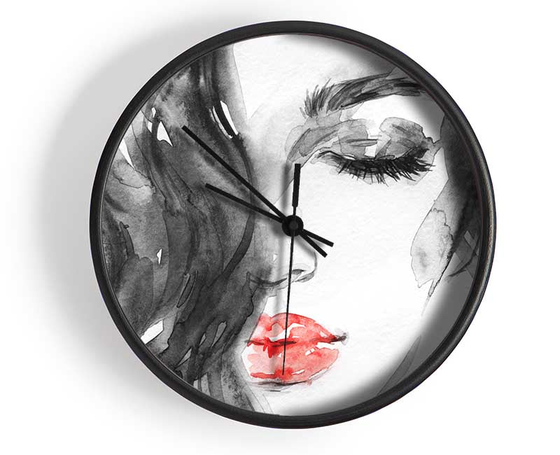 Watercolour Red Lips Clock - Wallart-Direct UK