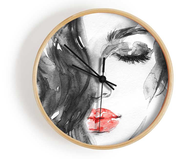 Watercolour Red Lips Clock - Wallart-Direct UK