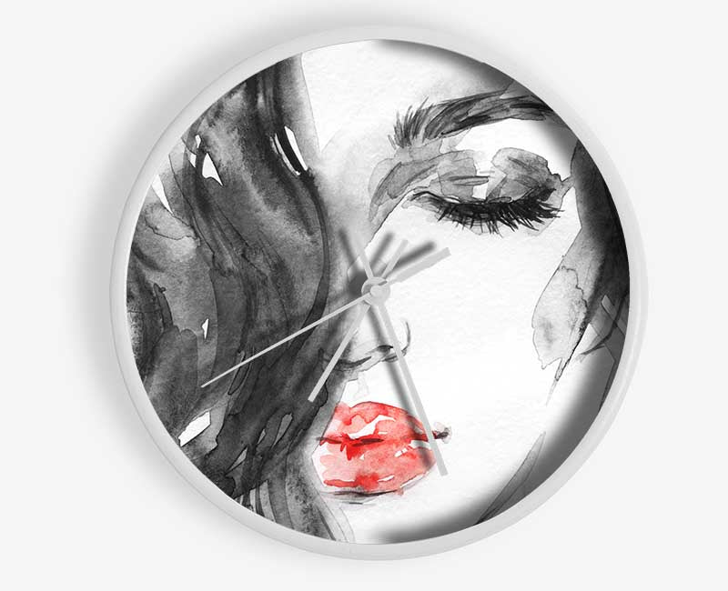 Watercolour Red Lips Clock - Wallart-Direct UK