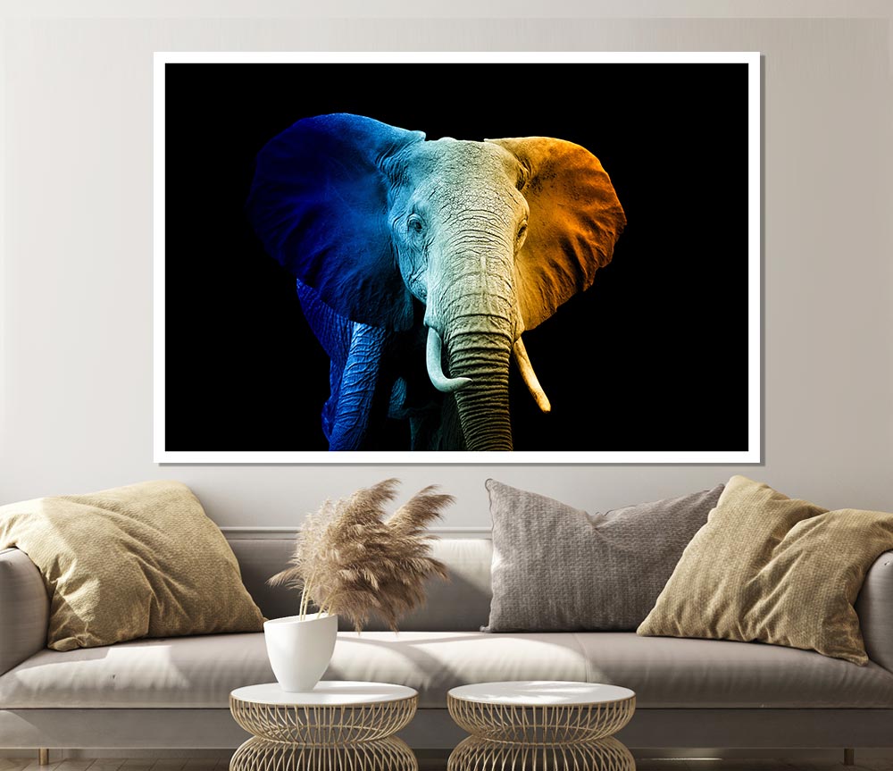Tri Coloured Elephant Print Poster Wall Art