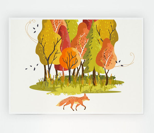 Fox In The Woodland Print Poster Wall Art