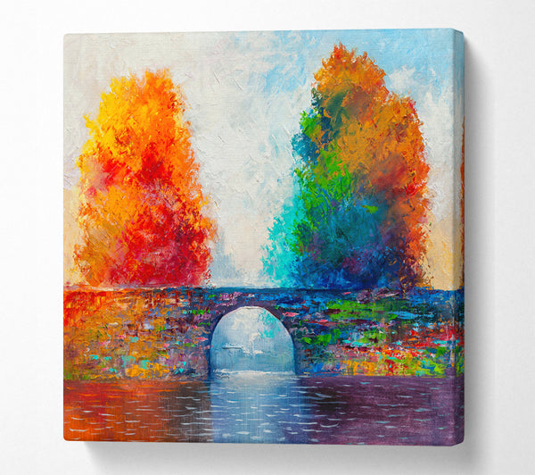 A Square Canvas Print Showing The Bridge Between Woodland Worlds Square Wall Art