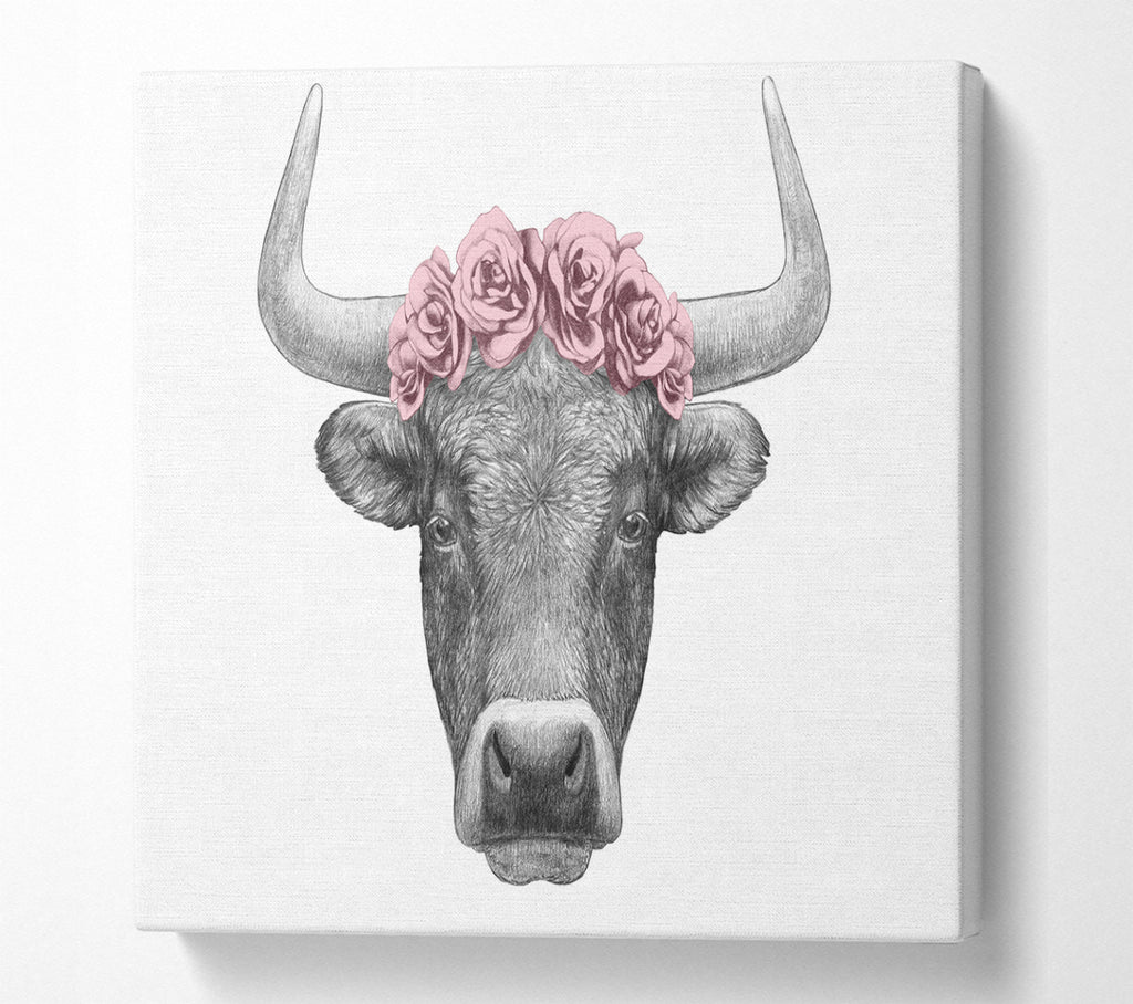 A Square Canvas Print Showing Rose Bull Head Square Wall Art
