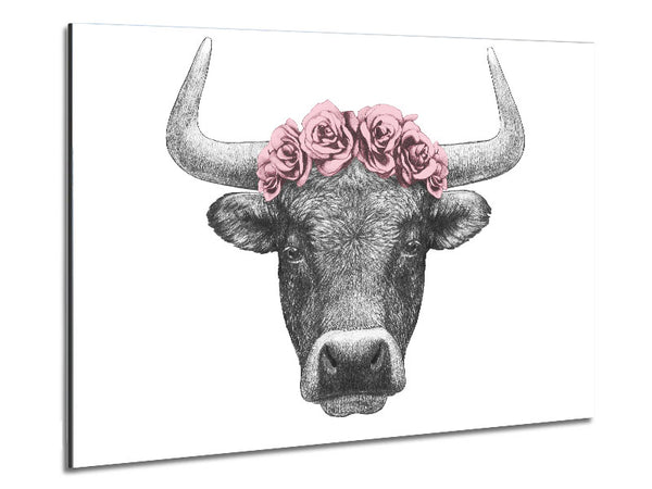 Rose Bull Head Metal Print