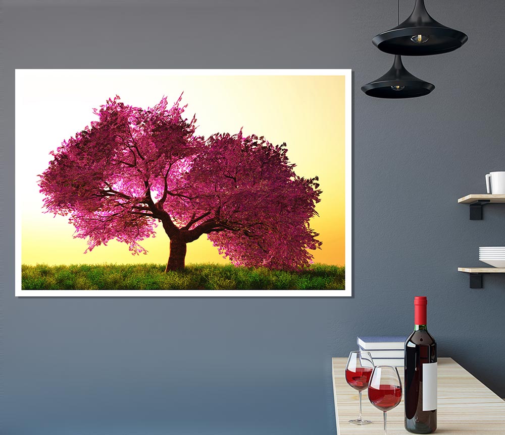 The Pink Tree Blossom Hilltop Print Poster Wall Art