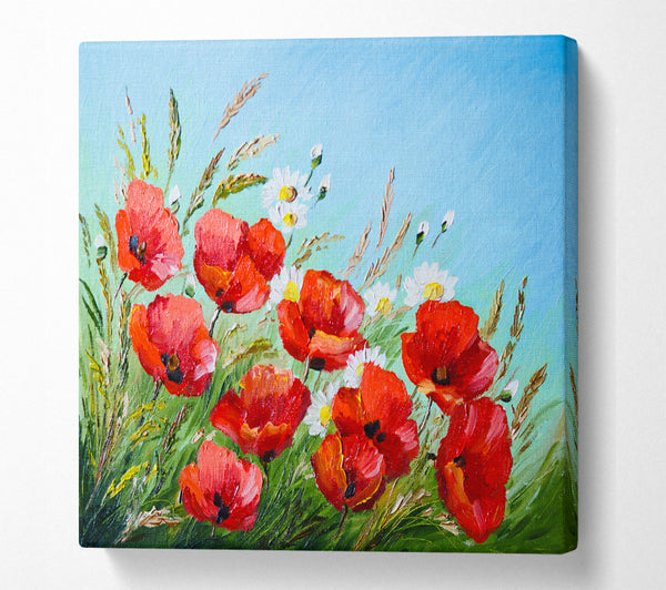 A Square Canvas Print Showing Poppies Under The Blue Sky Dream Square Wall Art