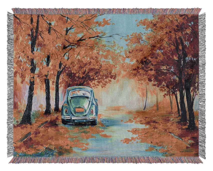 Vw Beatle In Autumn Woven Blanket