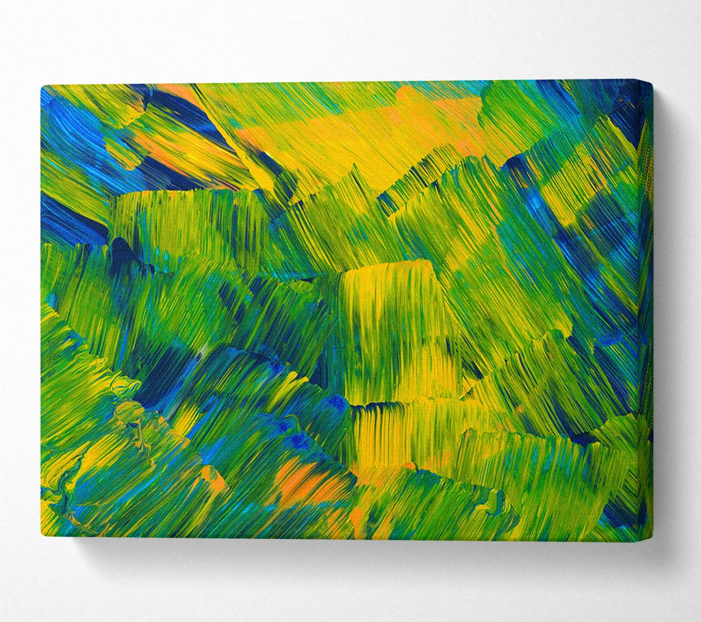 Picture of Green On Yellow Flat Brush Trokes Canvas Print Wall Art