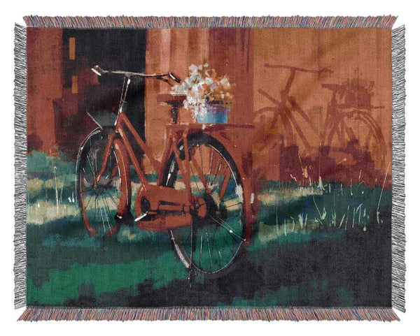 The Red Bike In Amsterdam Woven Blanket