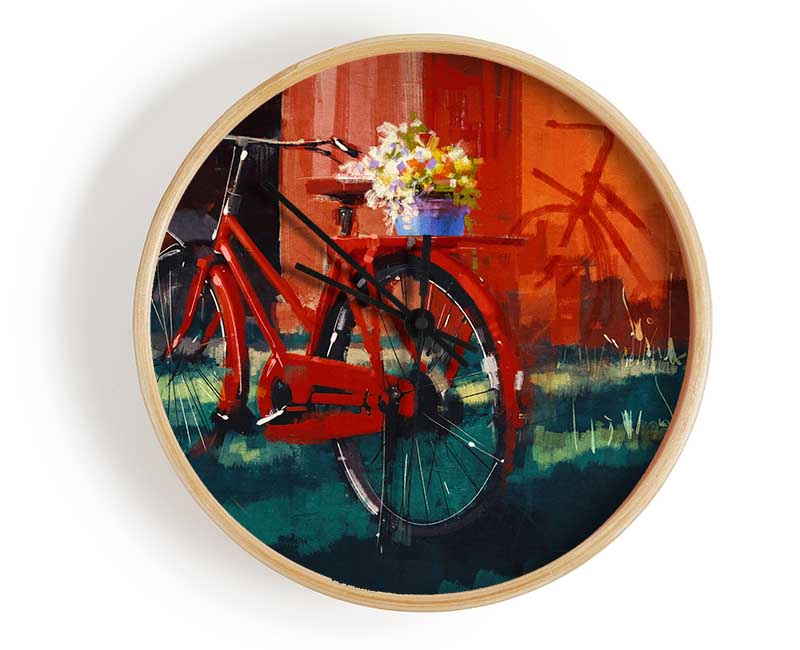 The Red Bike In Amsterdam Clock - Wallart-Direct UK