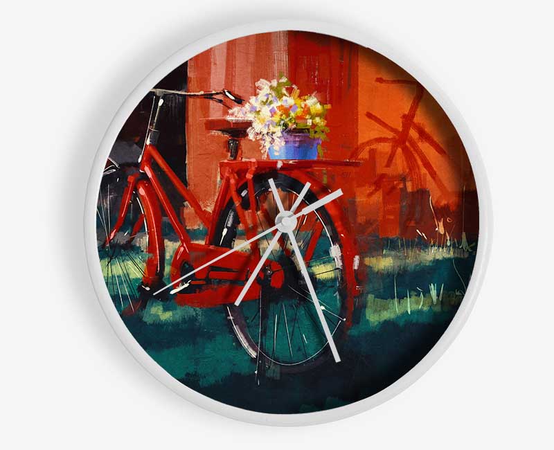 The Red Bike In Amsterdam Clock - Wallart-Direct UK