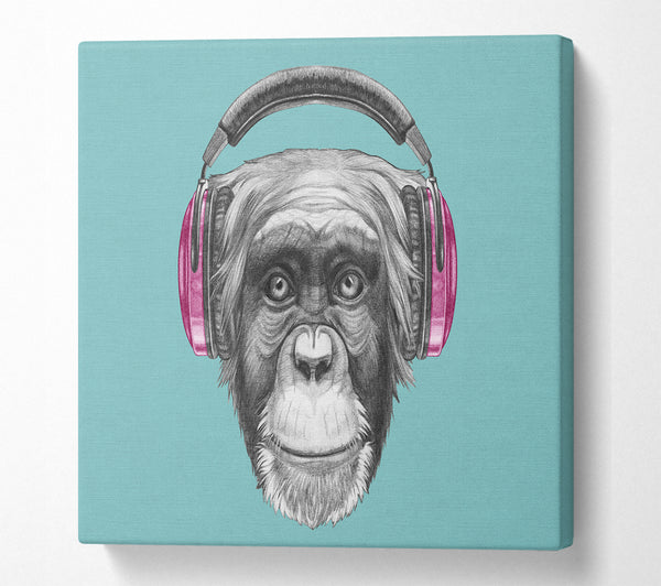 A Square Canvas Print Showing Chimpanzee Headphone Dj Square Wall Art