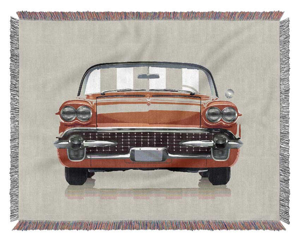 Classic American Car On Stripes Woven Blanket