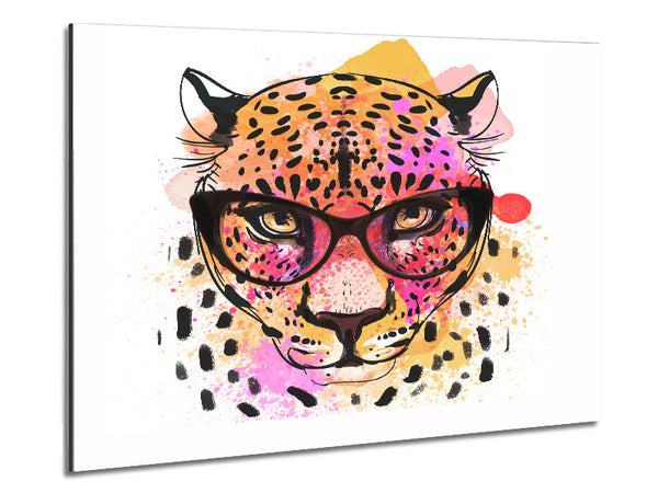 Peach Leopard Glasses Metal Print
