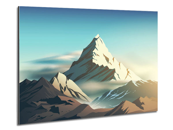 On Top A Mountain Peak Digital Metal Print