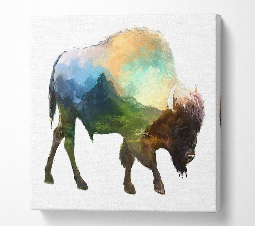 A Square Canvas Print Showing The Bison Of The Universe Square Wall Art