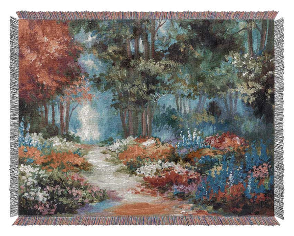 Flowers Leading Into The Forest Woven Blanket