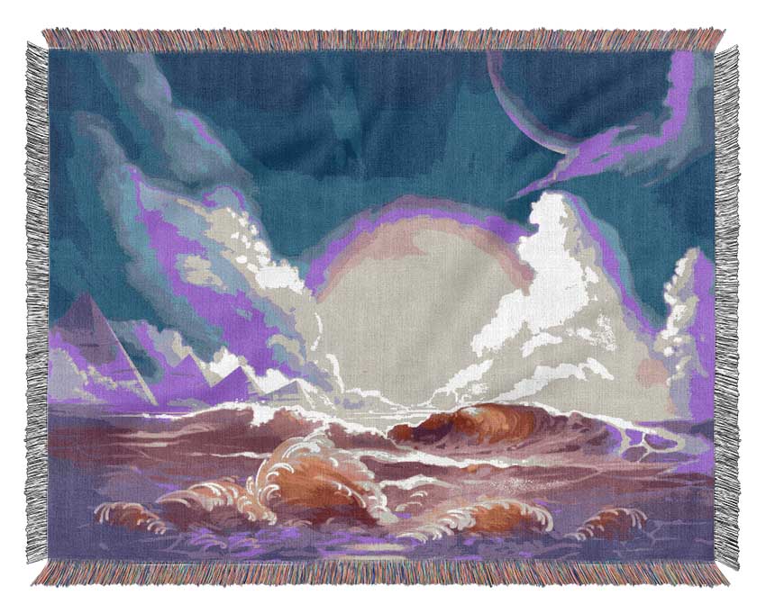 Sunset Over The Ocean Crash Woven Blanket