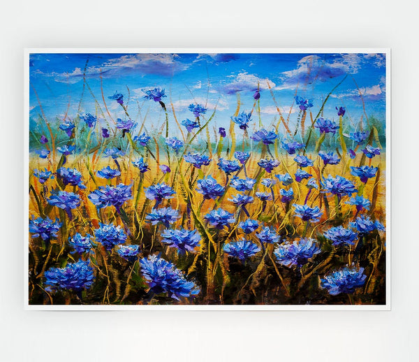Tiny Blue Flowers In The Field Print Poster Wall Art