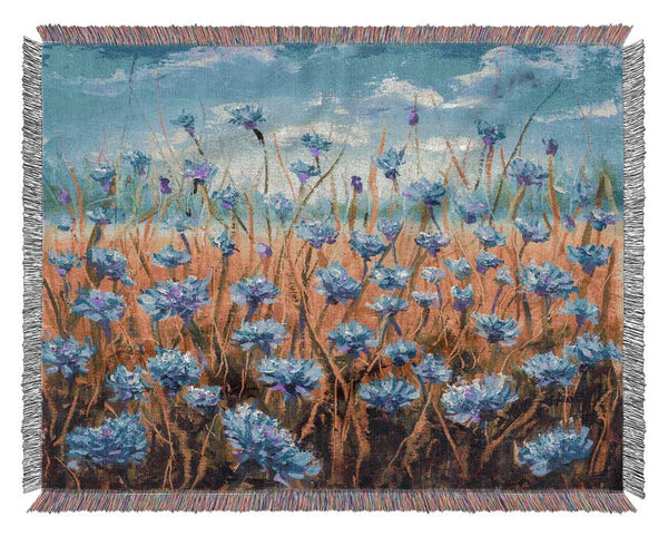 Tiny Blue Flowers In The Field Woven Blanket