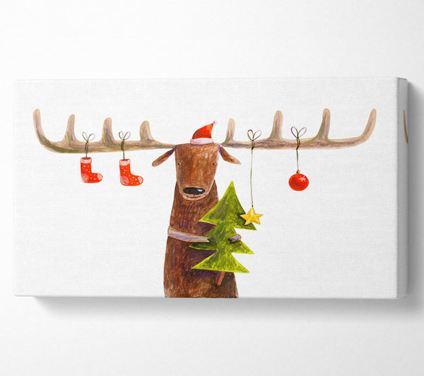 Rentier am Weihnachtsgeweih