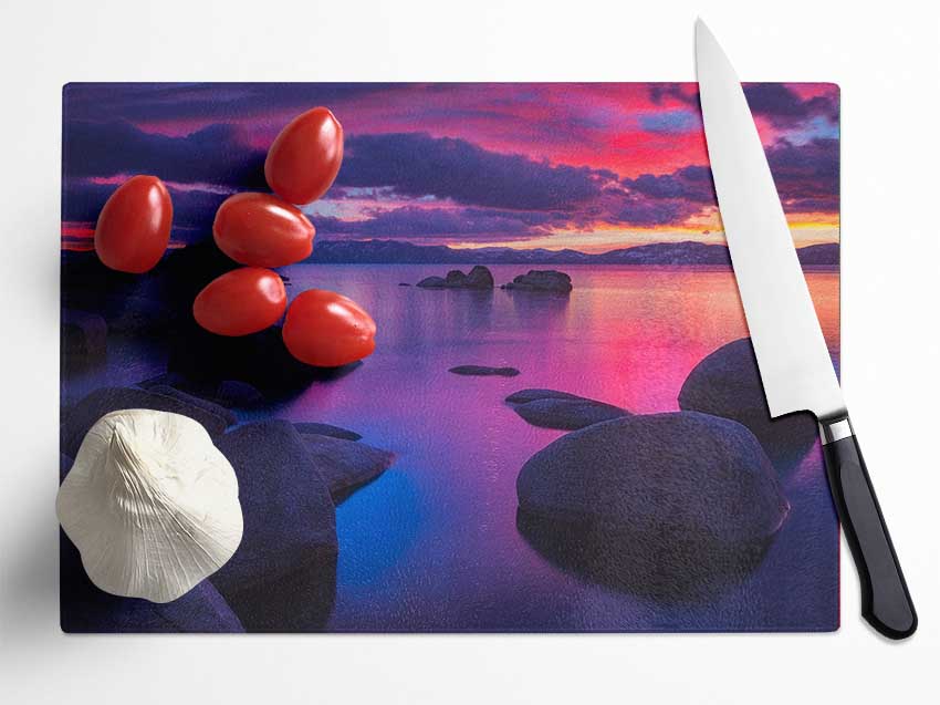 Big Round Stones In The Sand Glass Chopping Board