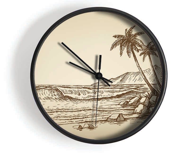 The Sepia Beach Clock - Wallart-Direct UK