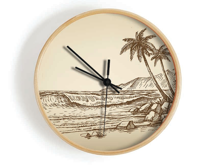 The Sepia Beach Clock - Wallart-Direct UK