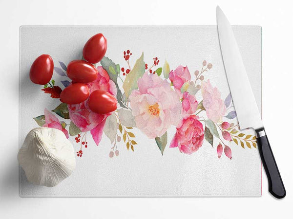 Bouquet Of Pink And Peach Flowers Glass Chopping Board