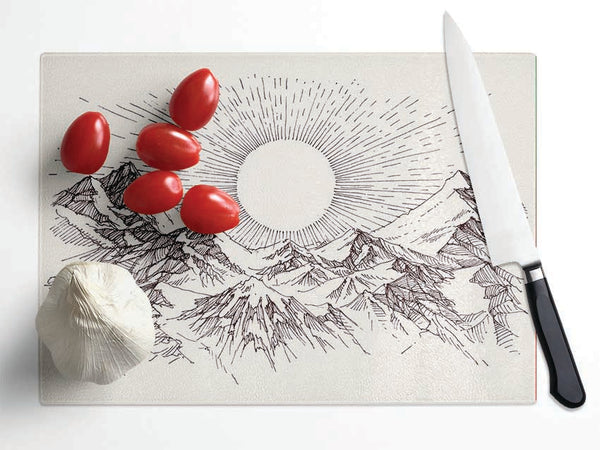 Sun Above The Snowy Mountain Peak Glass Chopping Board