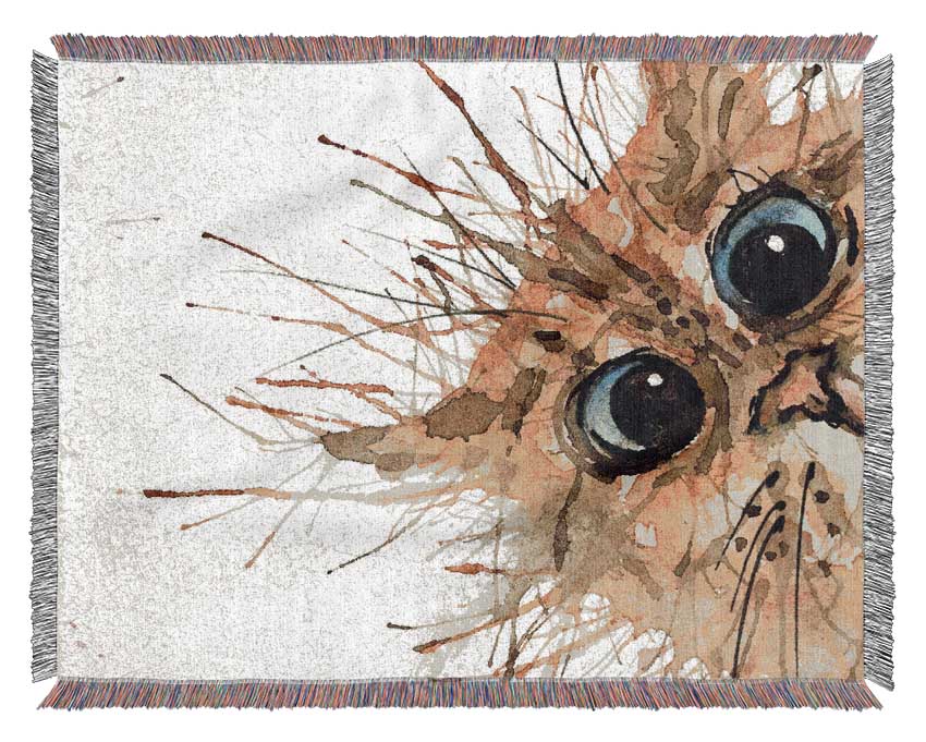 Watercolour Splat Cat Woven Blanket