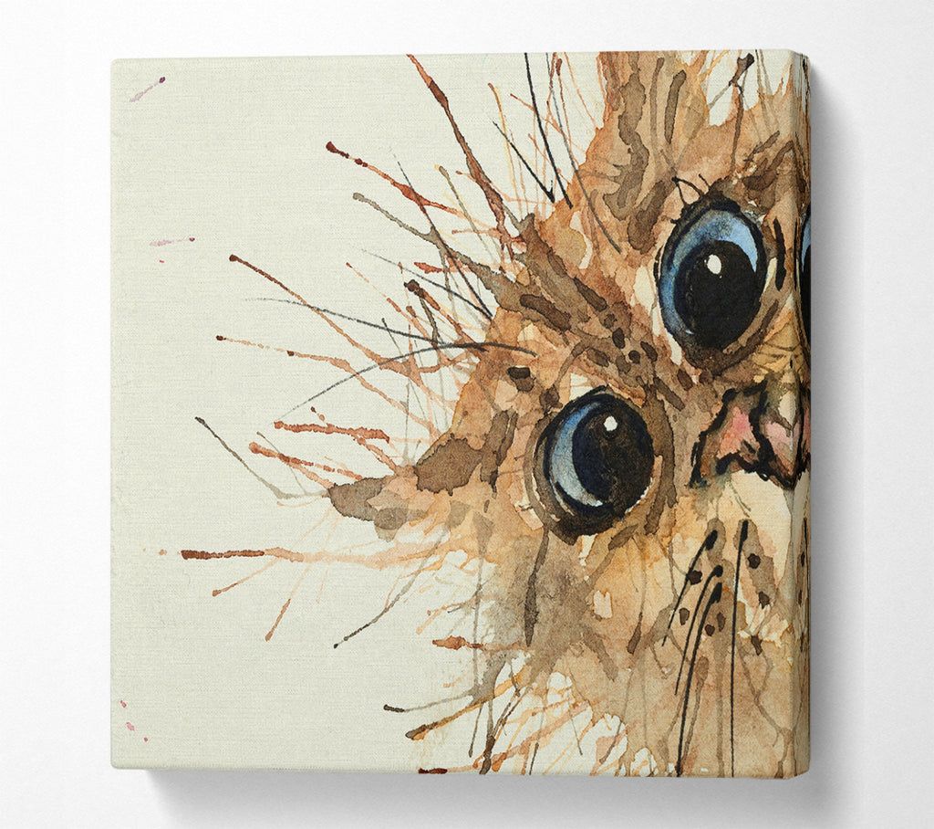 A Square Canvas Print Showing Watercolour Splat Cat Square Wall Art