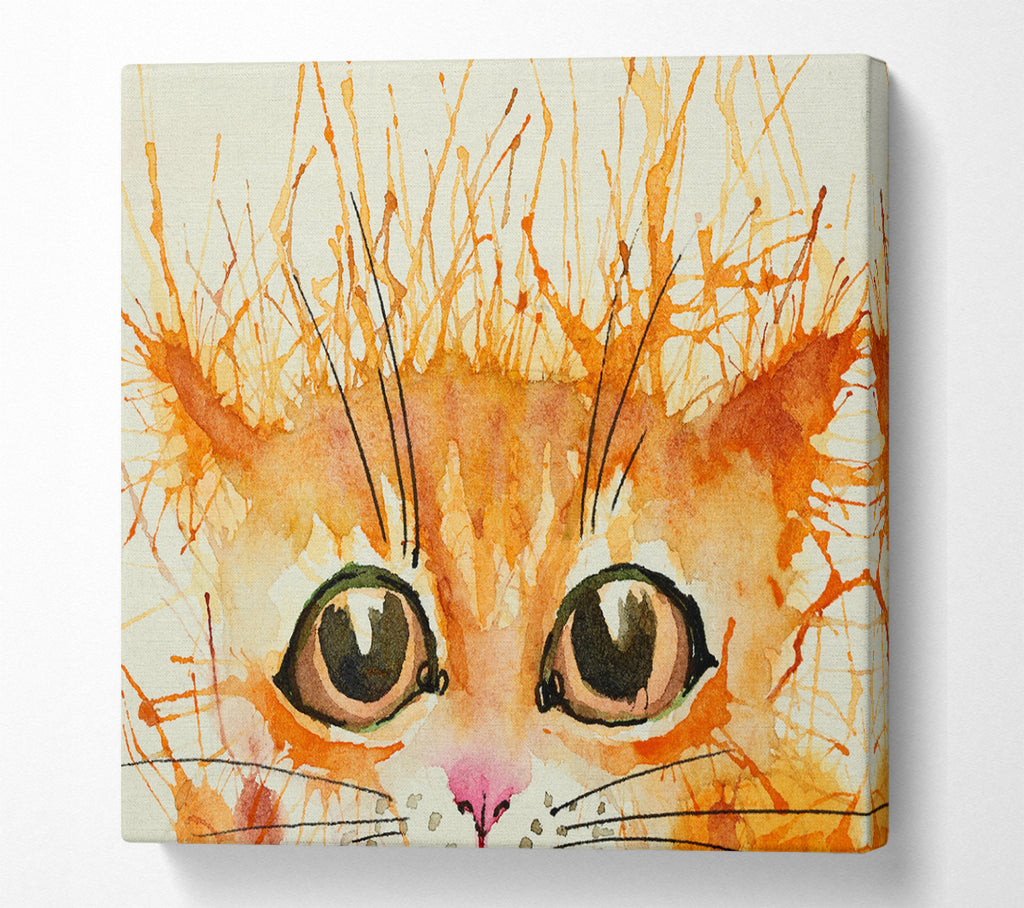 A Square Canvas Print Showing Watercolour Ginger Cat Splat Square Wall Art
