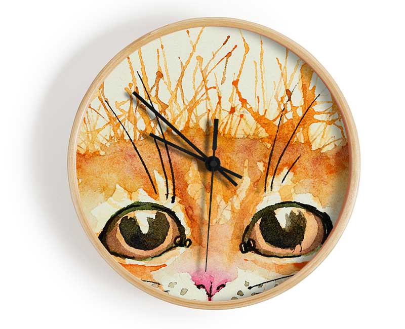 Watercolour Ginger Cat Splat Clock - Wallart-Direct UK