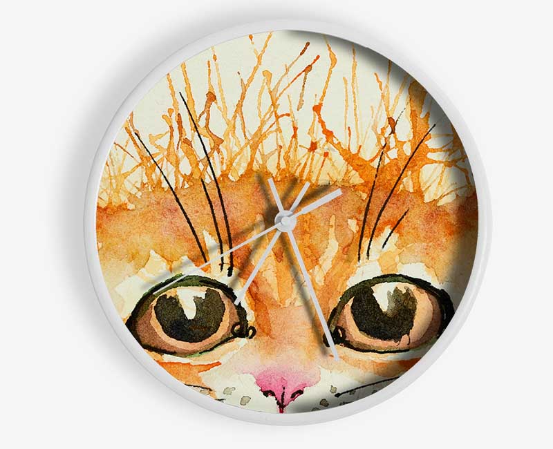 Watercolour Ginger Cat Splat Clock - Wallart-Direct UK
