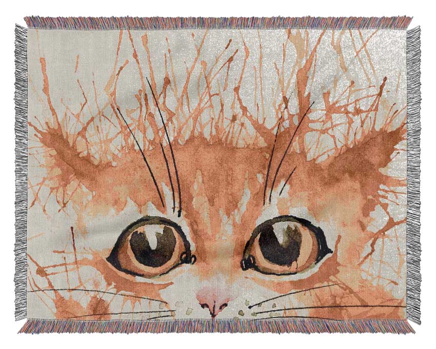 Watercolour Ginger Cat Splat Woven Blanket
